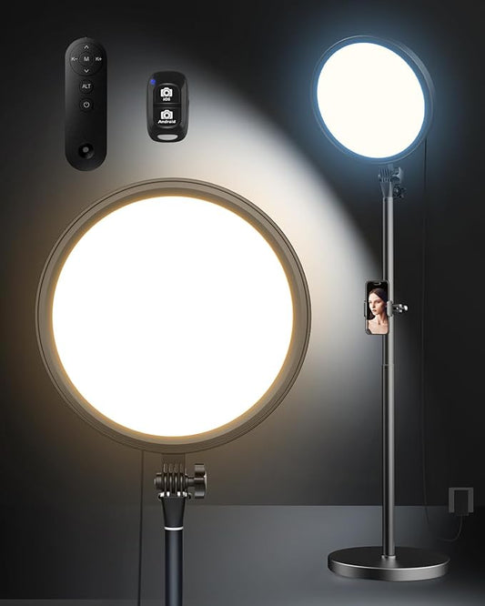 Aureday 12” Ring Light with Stand and Phone Holder, 79” Tall LED Circle Light with Weighted Base & Remote, Dimmable Floor Lamp for Video Recording, Barber, Live Stream, Makeup, Photography