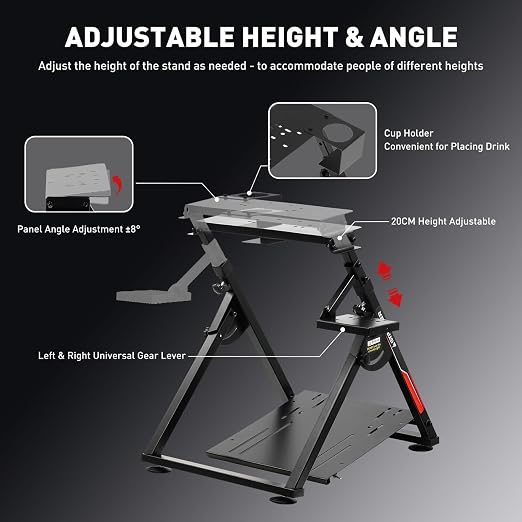 GTPLAYER Sim Racing Wheel Stand Simulator Cockpit Wheel Stand fit for Logitech G25 G27 G29 G920 G923 Thrustmaster T330TS Gaming Stand Wheel Pedals NOT Included, Deep Black With Cup Holder