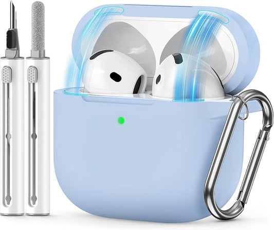 for AirPods 4 Case 2024 Come with Cleaner Kit,Soft Silicone Protective Cover for Apple AirPods 4th Generation Cases with Keychain,Compatible with AirPod 4 Case for Women Men-Magnetic Sky Blue