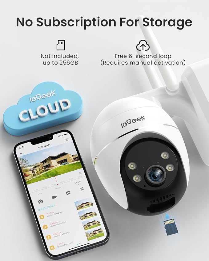 ieGeek Solar Security Cameras Wireless Outdoor, WiFi Surveillance Camera with Solar Panel & 9000mAh Battery, 24/7 Recording, 360° Panoramic View, Auto Tracking, 2K Color Night Vision, No Subscription