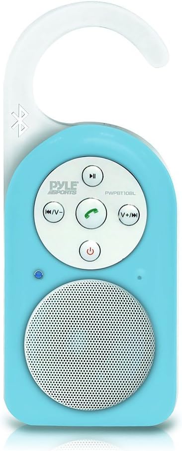 PYLE PWPBT10BL Bluetooth Wireless Waterproof Shower Speaker with Built-In Mic for Call Answering (Blue)