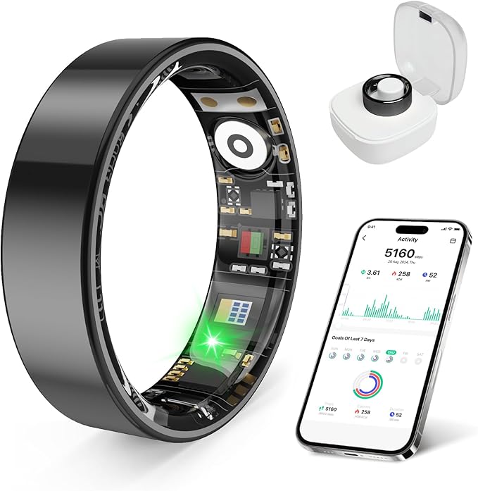 2026 Smart Ring Health Tracker for Men Women, Sleep Stress Exercise Health Monitoring, IP68 Waterproof, Long Battery Life, No Subscription, iOS Android Compatible (Black, 7)