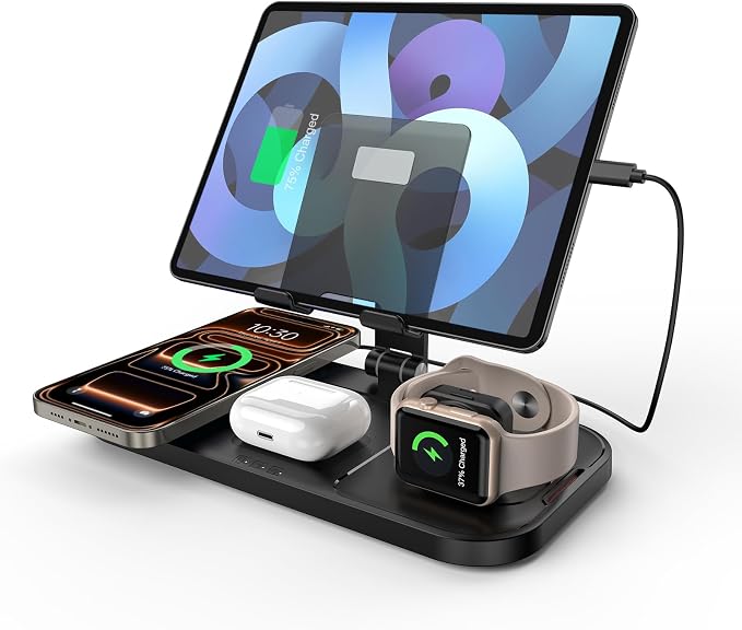 Wireless Charger 4 in 1 for Apple Wireless Charger for iPhone 17 Pro Max/16/15/14, AirPods Pro, iPad Stand, Watch Charger for iWatch Series 10/9/8/7, Wireless Charging Station for Multiple Devices