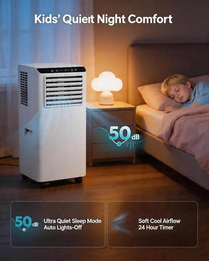 8000 BTU Portable Air Conditioners Cools Up to 350 Sq.Ft, 3 in 1 Portable AC with Remote, 24H Timer, Sleep Mode, Window Kit