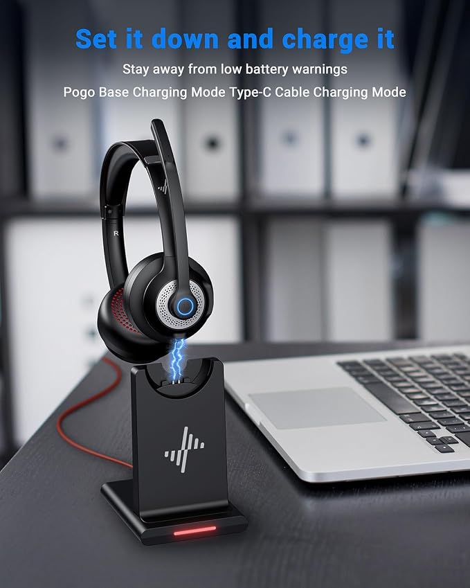 Bluetooth Wireless Headset with Mic for Work, Bluetooth 5.2, Advanced Noise Reduction Microphone, Clear Calls - Comfortable On-Ear Headphones, Applicable to PC, Laptop, Phone, Android, Zoom, Office