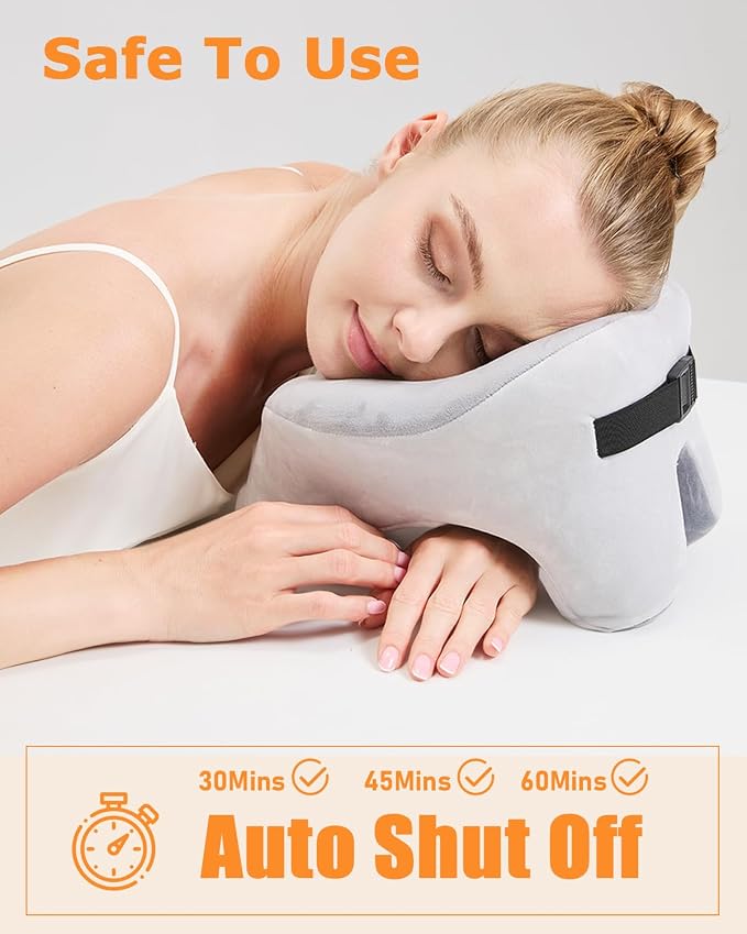 Rechargeable Heated Neck Pillow with Massage, 5000mAh Cordless Neck Heating Pad for Neck Pain, 3-Level Vibration Massage, 104-140℉ Adjustable Temp, 30/45/60Mins Timer, Type-C Cable & Storage Bag