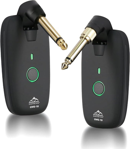 EASTROCK Wireless Guitar System, Guitar Transmitter & Receiver for Electric Guitar, Bass, Keyboard & More Instruments, 7-Channel Rechargeable, 6H Battery, 1/4” & 1/8” Plugs, Black
