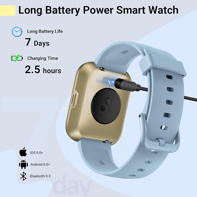 Quican Smart Watches for Men Women, Compatible with iPhone & Android | Sky Blue Fitness Tracker Smartatch with Alexa, Call & Notification Alerts, Tracks Heart Rate/Sleep Monitor