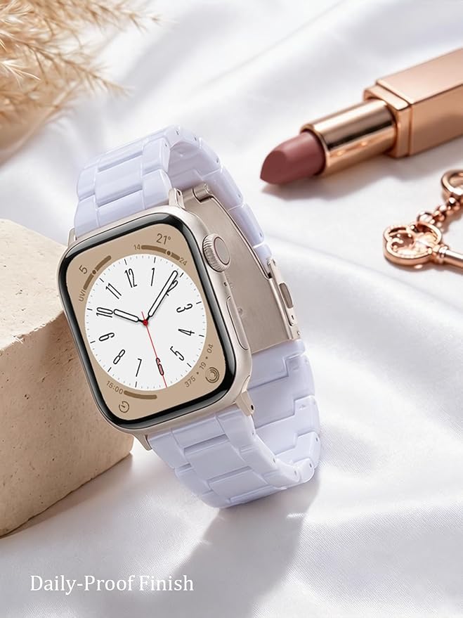 V-MORO Resin Band Compatible with Apple Watch Bands Series 11/10/9/8/7 41/42/40/38mm iWatch 6/5/4/3/2/1/SE with Starlight Buckle Fashion Wristband Strap Women Men(Pure White,42mm/41mm/40mm/38mm)