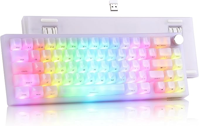 Womier Wireless 60% Gaming Keyboard with Dedicated Knob, QMK/VIA Creamy Mechanical Keyboard, Tri-Mode Thocky Custom Jelly White Key Board, Hot Swappable Gasket Mount RGB for Win/Mac(Q61 V2)