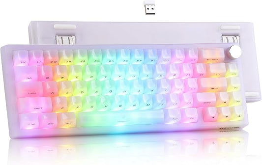 Womier Wireless 60% Gaming Keyboard with Dedicated Knob, QMK/VIA Creamy Mechanical Keyboard, Tri-Mode Thocky Custom Jelly White Key Board, Hot Swappable Gasket Mount RGB for Win/Mac(Q61 V2)