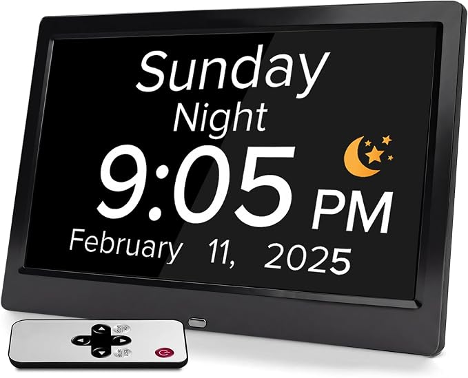 10.1 Inch Digital Alarm Clock with Date and Day of The Week for Dementia Seniors, Multiple Alarm Types Sets,Voice Announcement Time, Auto DST, Gifts for Elderly People