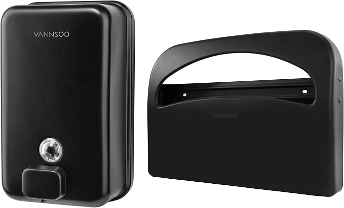 Black Soap Dispenser and Toilet Seat Cover Dispenser