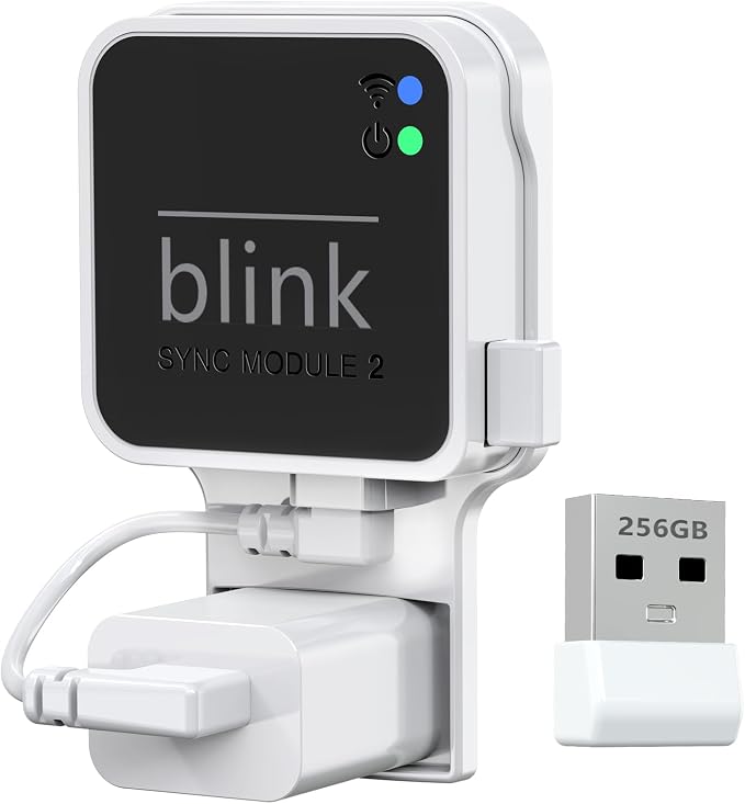 256GB USB Flash Drive with Outlet Wall Mount for Blink Sync Module 2, USB Storage and Sync Camera Mount for Blink Outdoor Indoor Security System (Sync Module 2 is NOT Included),White