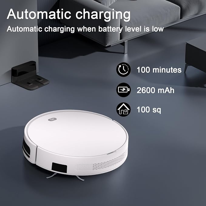 Robot Vacuum and Mop Combo,5500Pa Strong Suction,Anti-Tangle Brushless Inlet 2 in 1 Super Thin Robotic Vacuum with App/Remote/Voice Control, Self-Charging,for Pet Hair, Hard Floor, Low-Pile Carpet-W