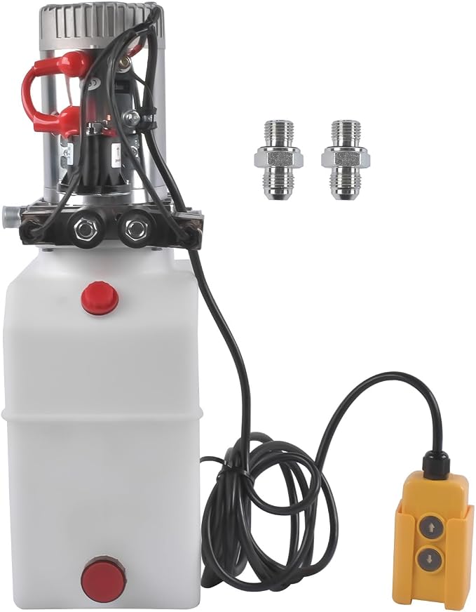6 Quart Hydraulic Power Unit 1.6KW Power, 12V DC Double Acting Hydraulic Pump for Dump Trailer Car Lifting, Hydraulic Pump Power Unit, 6L Plastic Tank, 3200 PSI Max Pressure Weonefit