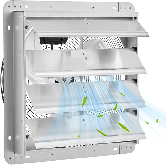 GarveeHome 14 Inch Automatic Shutter Exhaust Fan Wall Mount, 1500 CFM High Speed Attic Ventilation with Quiet 1500 RPM Motor for Attic, Garage, Greenhouse & Shed