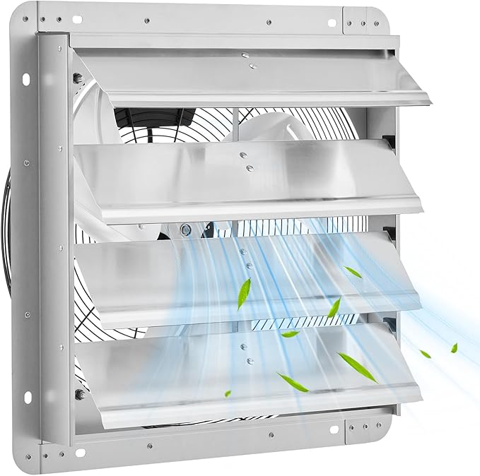 GarveeHome 16 Inch Automatic Shutter Exhaust Fan Wall Mount, 2000 CFM High Speed Attic Ventilation with Quiet 1500 RPM Motor for Attic, Garage, Greenhouse & Shed