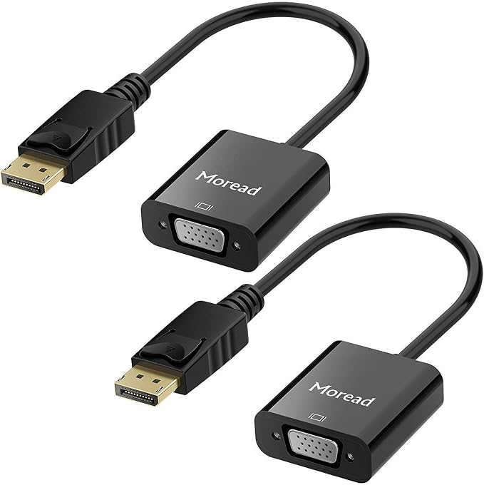 Moread DisplayPort (DP) to VGA Adapter, 2 Pack, Gold-Plated Display Port to VGA Adapter (Male to Female) Compatible with Computer, Desktop, Laptop, PC, Monitor, Projector, HDTV - Black