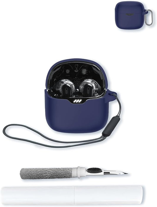 Case for JBL Tune Flex - True Wireless Noise Cancelling Earbuds,Soft Protective,BOVUGAC Silicone Case Cover with Keychain & Cleaning Kit & Lanyard for JBL Tune Flex Earbuds-Blue