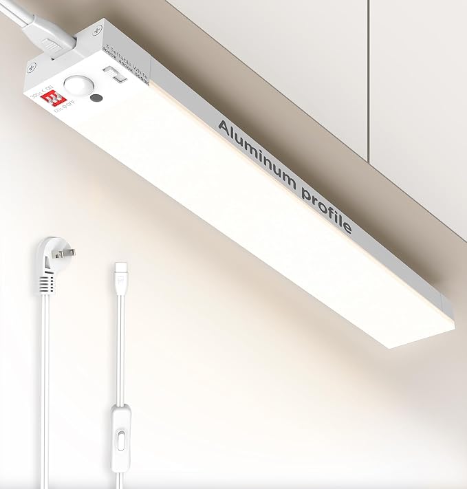 Under Cabinet Lighting Plug in, AC120V 3CCT 3000/4000/5000K Motion Sensor Light Indoor with Timer, Super Bright Linkable LED Counter Light for Kitchen, Closet, White 12 Inch, 1Pack
