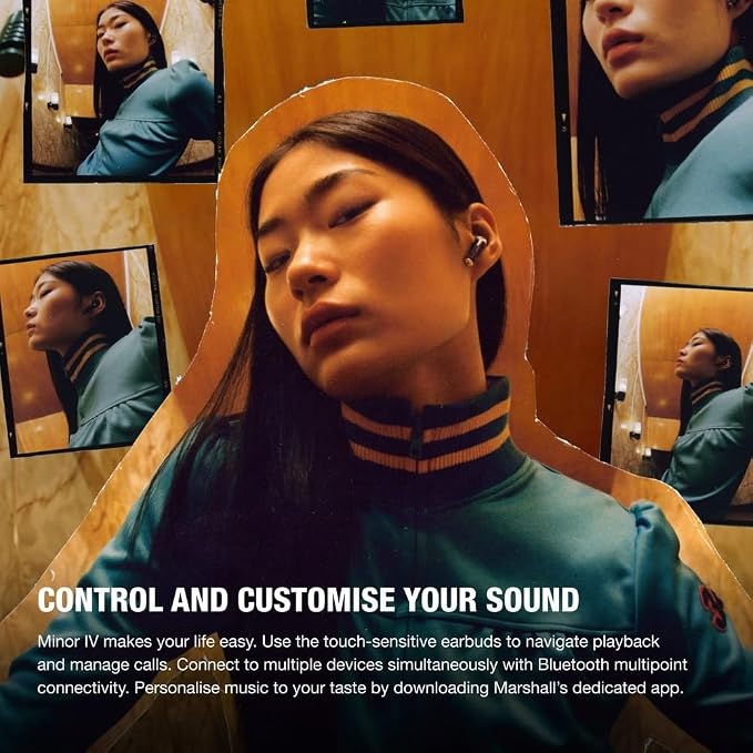 Marshall Minor IV True Wireless Bluetooth Earbuds - 30+ Hr Playtime with Charging Case | Microphone for Calls | IPX4 Water-Resistant Design - Black