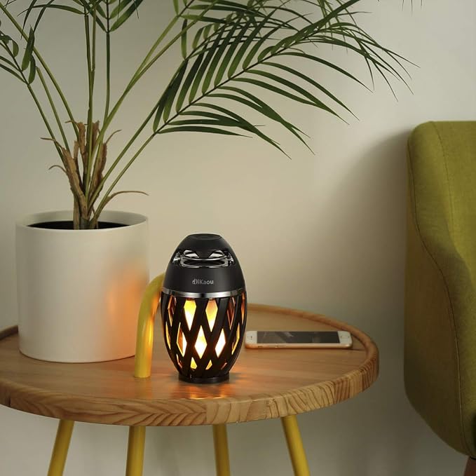DiKaou LED Flame Outdoor Table Lamp Torch Table Lamp with Blutooth Speaker, Rechargeable Ambience Lantern with Flickers Warm Light for Patio/Porch/Home Decor, Best Gift for Men Women Teens Kids