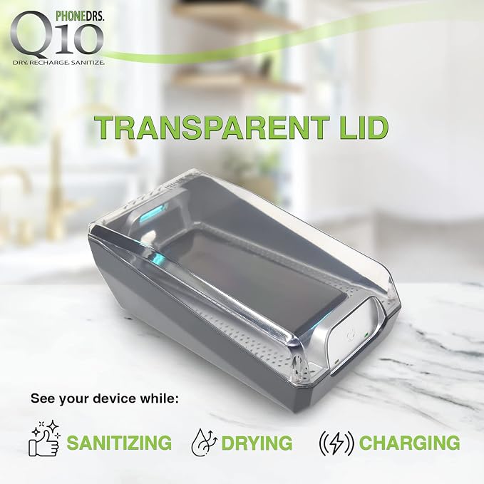 Q10 UV-C Cell Phone Sanitizer with Dryer and Qi Wireless Charging | Cleans, Dries and Charges All Phones