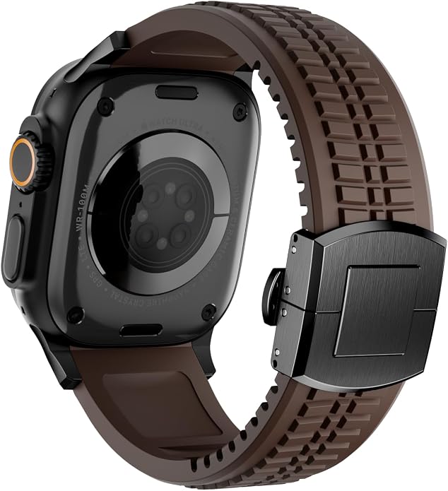 Silicone Watch Band Compatible with iWatch Ultra 2 / Ultra/Series 10 9 8 7 (44mm 45mm 46mm 49mm), Sport bands with Folding buckle, Rugged Heavy Duty Modern Design for Men