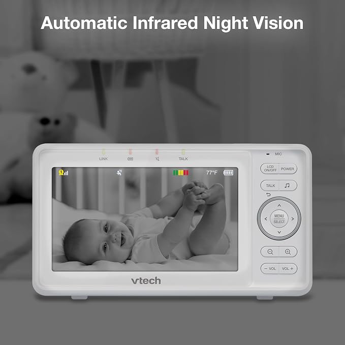 VTech Video Baby Monitor VM5263, 5" HD LCD, Pan-Tilt-Zoom, White