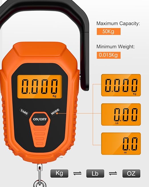 Digital Fishing Scale with Lip Gripper & Tape Measure, 110lb/50kg Waterproof Fish Weight Scale with LCD Display, Hanging Fish Weigher for Bass Fishing & Boat, Perfect Fishing Gifts for Men