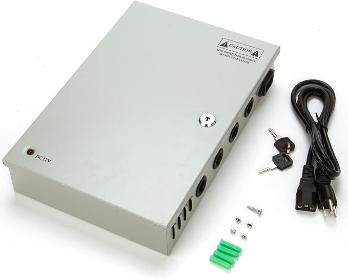 18 Channel Port 12V DC 20 Amp Amper with Glass Tube Fuse Distributed Power Supply Box for CCTV DVR Security System and Camera or Cameras