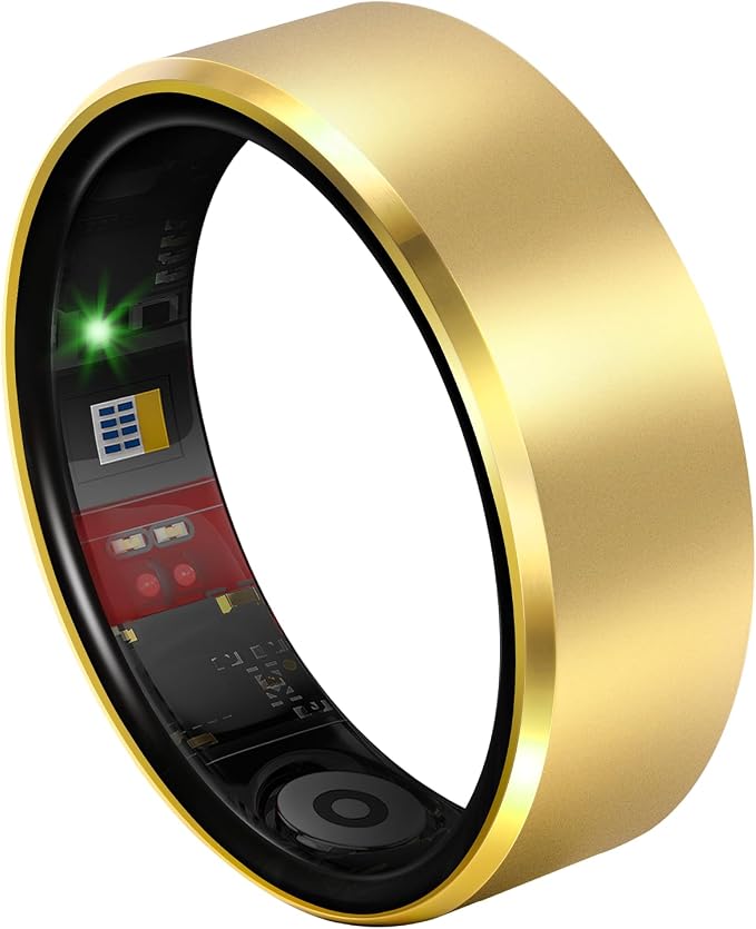 Smart Ring 2.0 for Women Men, Slim Scratch & Fingerprint Resistant Design, Advanced Chip Fitness Tracker, Sleep, Stress & Activity Monitoring, Waterproof, No Subscription Fees, Yellow 10