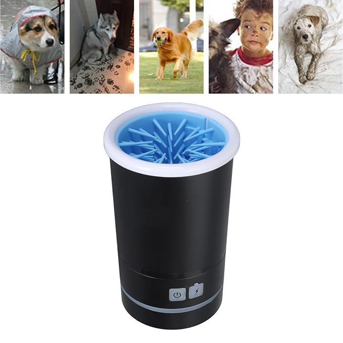Automatic Dog Paw Cleaner, Soft Electric Washer Cup, USB Rechargeable, Portable, for Small to Medium Dogs and Cats, Black White