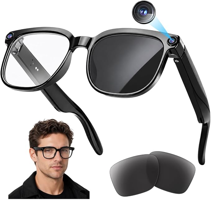 4K Camera AI Smart Glasses for Men Women, Bluetooth Video Audio Sunglasses,Video&Photo Recording Glasses AI Assistant,Wearable Eyeglasses for Vlogging, Travel, Business