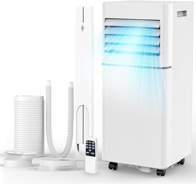 Electactic Portable Air Conditioner, 10000 BTU 4-in-1 AC Unit with Dehumidifier Fan LED Display, Remote Control, Quiet, Sleep Mode, 360° Casters, Window Kit for Room Office Apartment