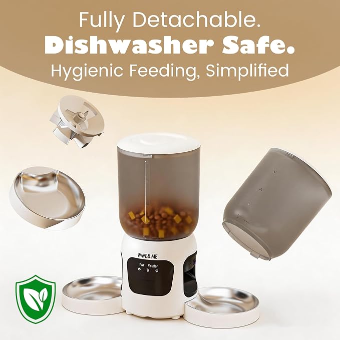 Automatic Cat Feeder for 2 Cats with Camera, Smart Cat Food Dispenser with Dual-Lens Wide-Angle View & Independent Double Bowls, Timed Dog Feeder with App Control, 10s Voice Recorder, 6L