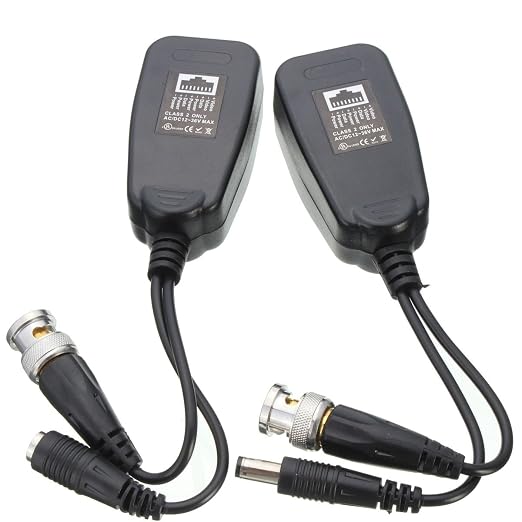 exgoofit 10 Pairs HD-CVI/TVI/AHD Passive Video Balun with Power Connector and RJ45 CAT5 Data Transmitter BNC Twisted Pair