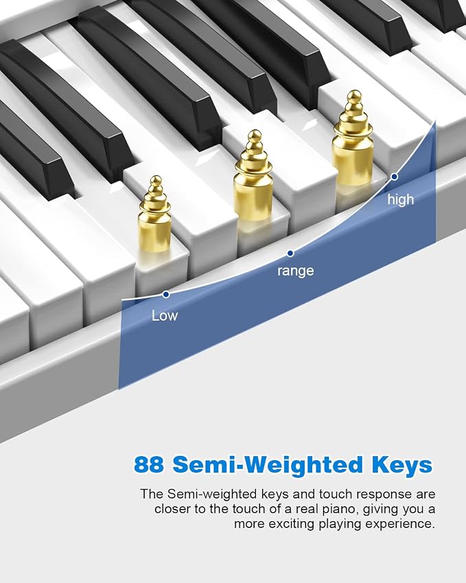 Folding Piano Keyboard 88 Key, Portable Piano Keyboard with Standard Semi Weighted Key, Foldable Piano Support Bluetooth/MIDI with Pedal, Speakers, Ideal for Beginner and Adult