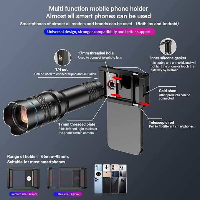 APEXEL 36x Telephoto Lens for iPhone | Kit with Sturdy Metal Tripod for Smartphones, Compatible with iPhone 16 15 14 13 12 Pro Max, Samsung Galaxy, Google Pixel