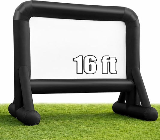 16 FT Inflatable Projector Screen for Outdoor Movies - Easy Setup Blow-Up Screen with Quiet Fan for Outdoor Movie Nights, Backyard Events, and Parties (Dual Support)