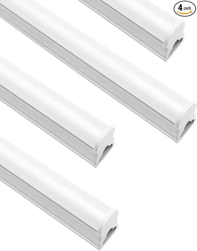 LightingWill LED T5 Integrated Fixture 3FT, Warm White 3000~3500K, 14W, Linkable Shop Light, Ceiling and Under Cabinet Light, Corded Electric with Built-in ON/Off Switch, (4 Pack)