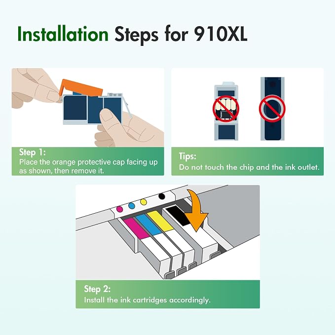 910 910XL 8020 Ink Cartridges Replacement for HP Ink 910 XL Black and Color Combo Pack for OfficeJet Pro 8020 8015 8035 8025 8010 8018 8028 8022 8030 Printers