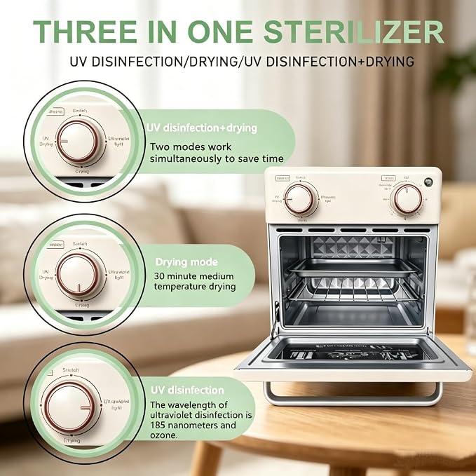 Sterilizer Tools, 10L Drying and 3-in-1 Disinfection Tools 150W Sterilizer with Timer Disinfection Cabinet Suitable for Mother-Child Products, Towels, Hair Salons, Nail Studios (White1)