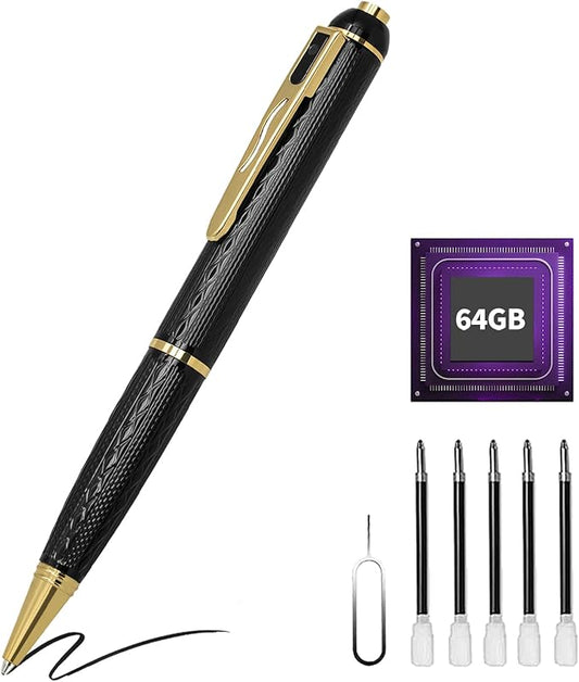 1080P Body Camera Pen, 64GB Metal Spy Pen Hidden Camera, Small Nanny Cam with 280 Minutes Battery Life for Home Indoor Security