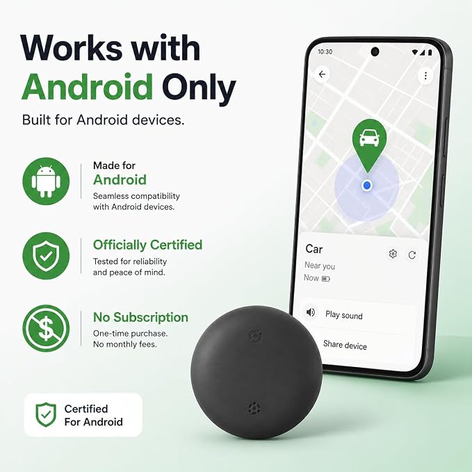 Car Tracker Device Hidden, GPS Tracker No Subscription Required,Support Android Systems, GPS Tracker for Car with Alerts, 1 Year Battery Life (Includes Keychain, Strap & Mount)