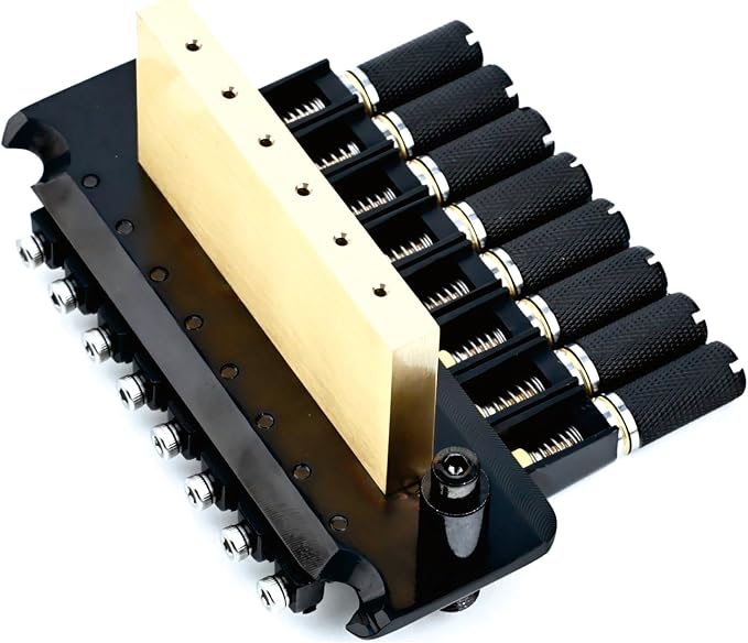 10.5mm 8-String Headless Electric Guitar Bridge, 2 point tremolo bridge - Brass Block Saddle Hardened Steel Plate,Fit for 8 String Headless Electric Guitar Replacement parts（All Black）