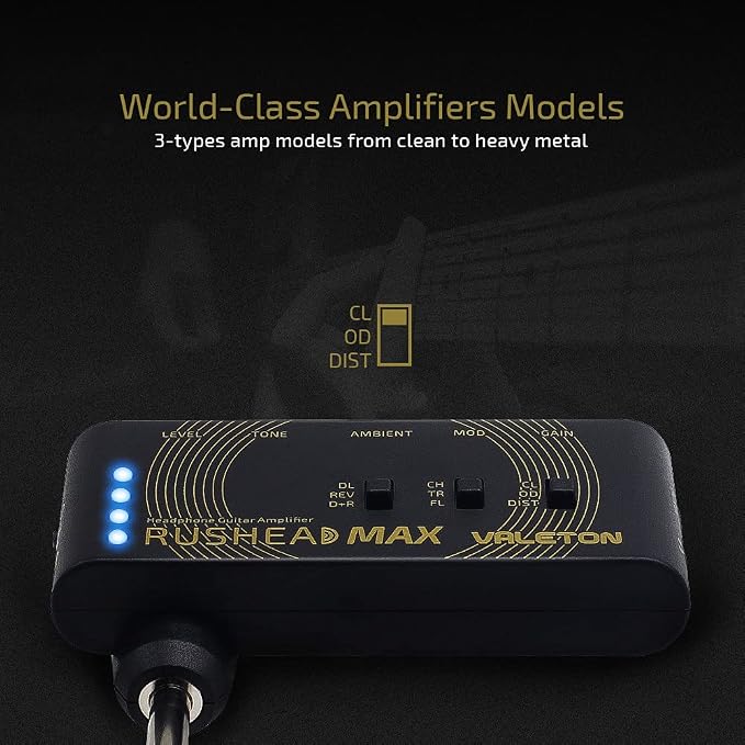 Valeton Rushead Max USB Chargable Portable Pocket Guitar Bass Headphone Amp Carry-On Bedroom Plug-In Multi-Effects