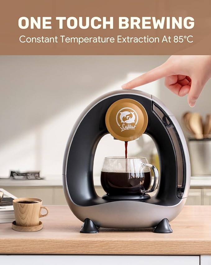 i Cafilas Single Serve Coffee Maker,Fast Heat in 20s,2-in-1 Coffee Machines Compatible with K-Cup Pods&Ground Coffee,Compact Coffee for Small Spaces, Brew in 2 mins,Dark Gery Coffee maker