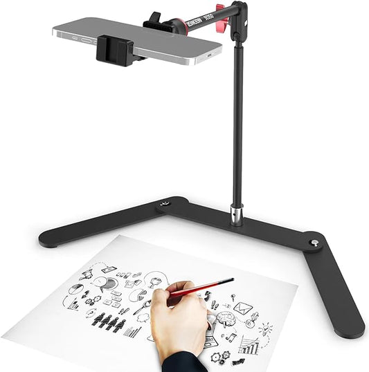 NEEWER Overhead Phone Tripod Stand with Dual Ball Head Articulating Boom Arm, Shock Absorbent Desk Phone Holder Clamp Mount with Foldable Base for Piano Cooking Drawing Sketching Live Streaming, DS026